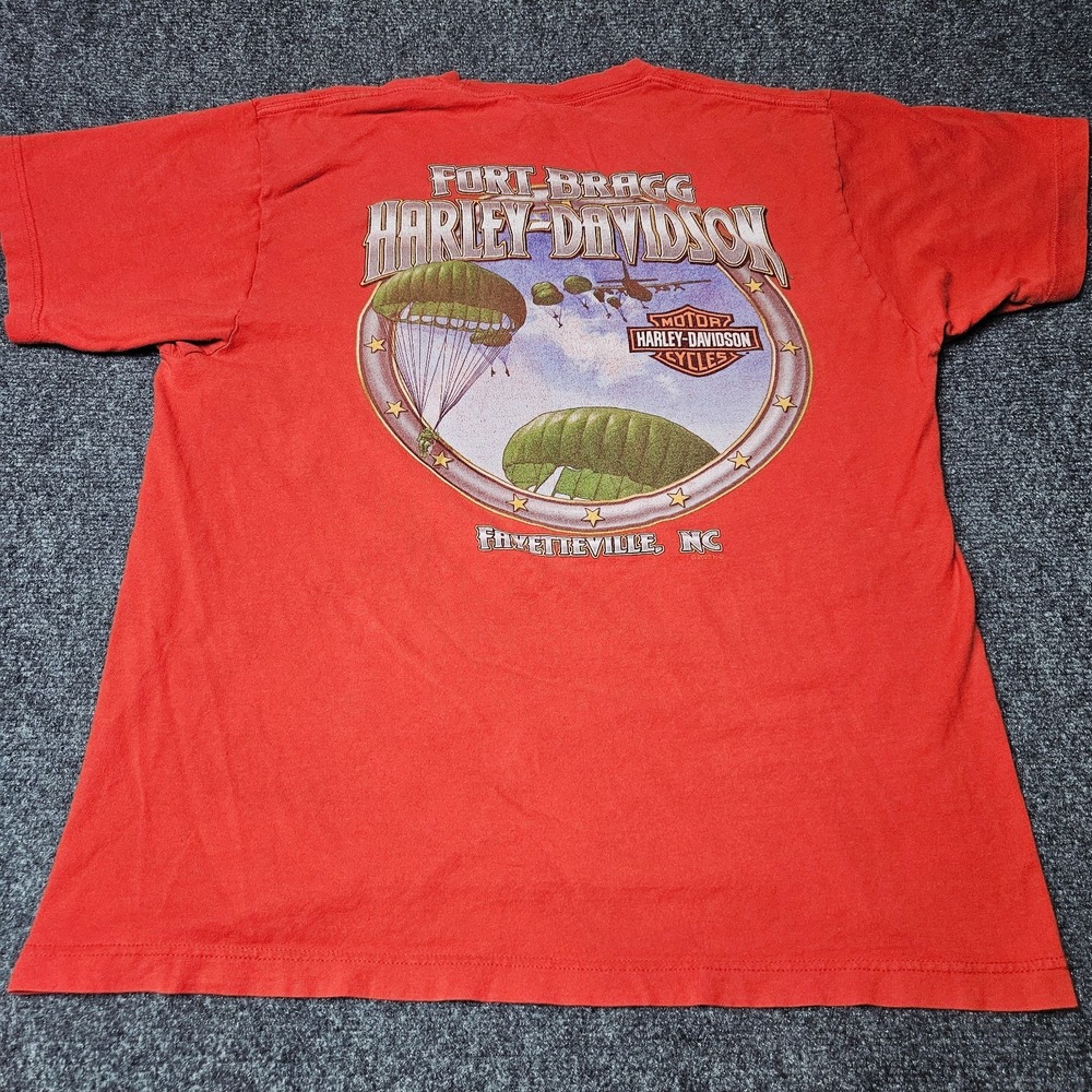 Harley Davidson Fort Bragg‎ Tshirt Sz L Orange Paratrooper Military US Army